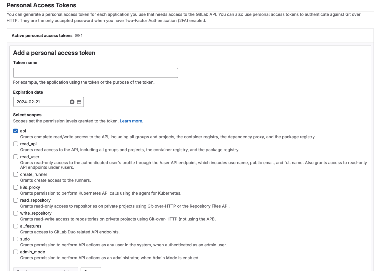 Gitlab token scopes.